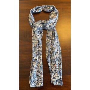 Chicos Blue Paisley Floral Lightweight Scarf Soft Boho-Chic Coastal Grandmother